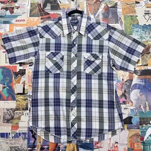 Wrangler‎ Cowboy Cut Western Plaid Short Sleeve Button Up Shirt Mens 16 1/2